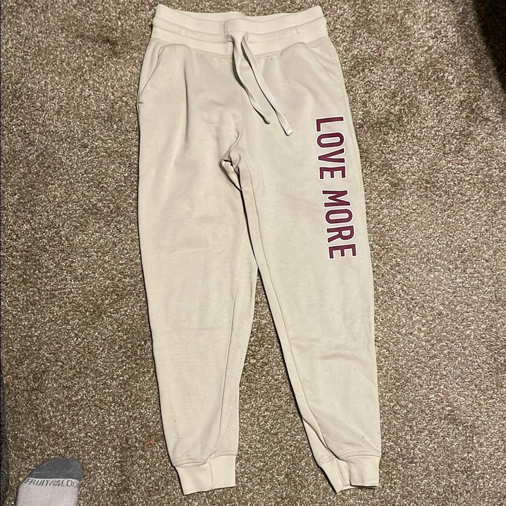 Kids Cream Joggers with 'LOVE MORE' Side Print